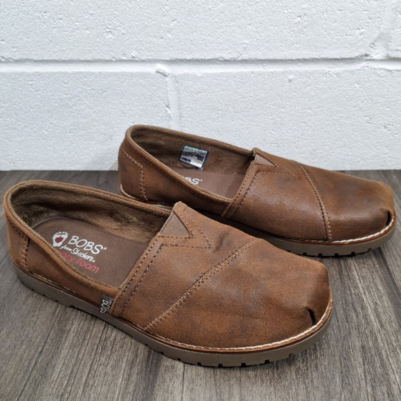 BOBS from Skechers Womens Brown Faux Fur Lined Slip On Loafers 113352 Size 7.5 - Picture 2 of 7